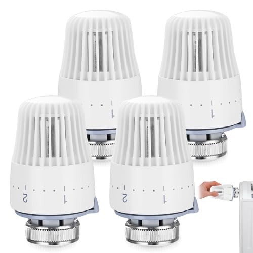 PRITOK Thermostatic Radiator Head: 4 Pcs Radiator Thermostat Head, M30 x 1.5 Radiator Valve Replacement Head, Heating System Pneumatic Temperature Control Valves for Home, Office (White)