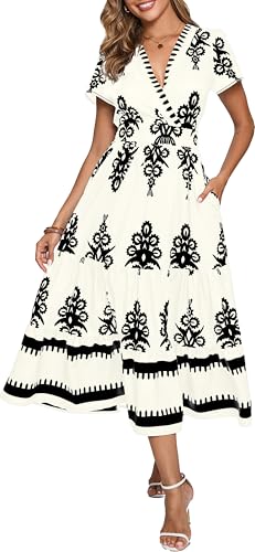 Image of Floral Print Dress for Women Boho Long Dresses Flowy A line Dresses Fit for Office and Casual Vacation Cocktail Party Prom