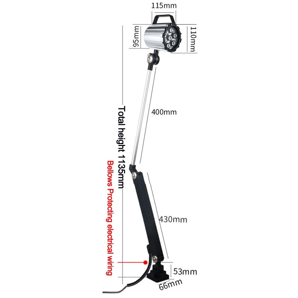 Światło LED do maszyn, światło robocze z ramienia teleskopowego stopu aluminium, regulowany kąt, 24 V-220 V, do oświetlenia przemysłowego frezarki(12W/220V extra long arm)