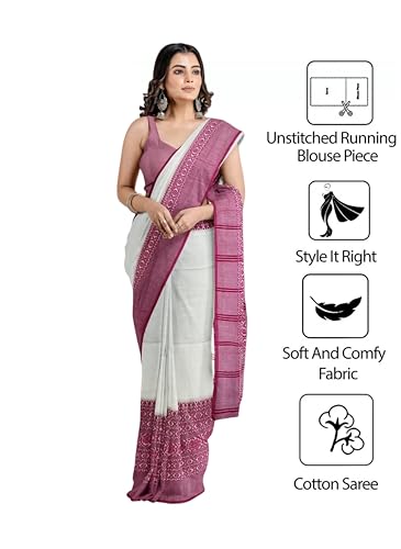 Image of eC ESHA'S COLLECTION Women's Cotton Blend Begumpuri Handloom Saree With Unstitched Running Blouse Piece