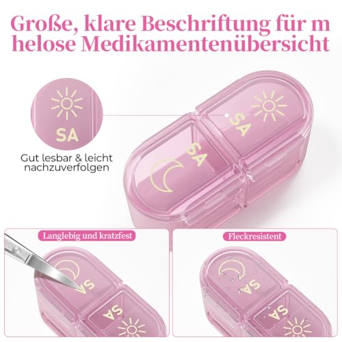 Betife Tablettenbox 7 Tage Morgens Abends, Pillendose Klein für Unterwegs – Ansicht 5