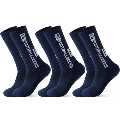 Betrynidil 3 Pares Calcetines Deportivos Con Agarre Total - Antideslizantes Para Fútbol, Tenis, Yoga - Hombre (39-46) (Azul marino)