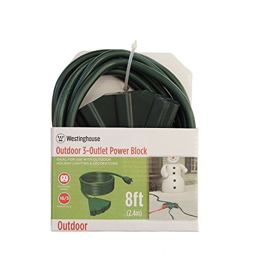 Westinghouse 28374 3-Outlet Fan Shaped 8-Feet Outdoor Extension Cord, Green