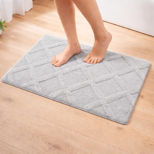 Image of Premium Combed Cotton Tufted Bathmat 50 x 80 cm, 1800 GSM Soft Absorbent Anti Skid Bathroom Floor Mat with Latex Backing, Quick Dry Non Slip Bath Rug for Shower & Daily Use, Diamond Silver
