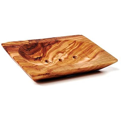 Soap Dish with Holes Rectangular Olive Wood 13 cm Cover