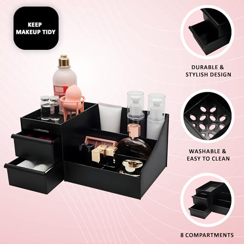 Image of Kuber Industries Multipurpose Plastic Drawer Travel Storage Organizer | Aesthetic Desk Stationary Item & Jewellery Holder for Home & Office | Spacious Cosmetic Organizer Shelf for Women | Black