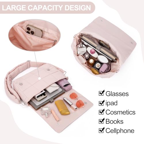 Image of CLUCI Puffer Shoulder Bag Puffy Crossbody Purse for Women Middle Tote Bag Lightweight Cotton Padded Hobo Handbag
