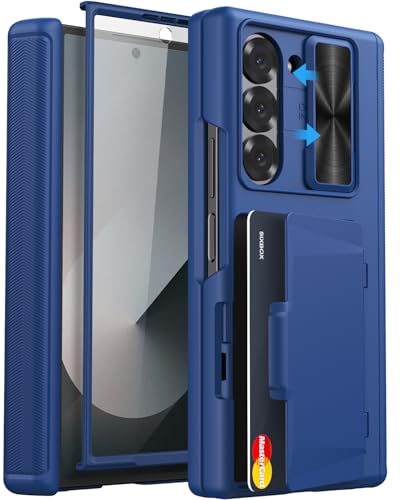 Image of for Samsung Galaxy Z Fold 6 Case with Card Holder & Hinge Protection, Built-in Screen Protector & Camera Cover, Sturdy Durable Protective Multifunctional Wallet Phone Case for Z Fold 6 5G, Blue