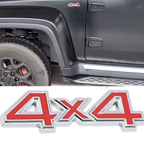 Image of 2 pcs 4X4 Four-Wheel Drive Emblem Badge Fit for /SUV /Pickup 4Wd Universal Car Side Fender Trunk Emblem Badge Sticker Decals (Silver Red)