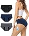 TANSTC Mutande Mestruali Donna 60ML, 4 Strati Mutandine Assorbenti a Prova di perdite, Cotone Slip Ciclo Protettive Periodic, Assorbenti e Riutilizzabili, Lavabili, Nero+Navy+Grigio, 3 Pack, M immagine