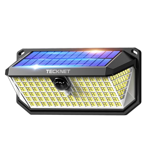 TECKNET 4200Lm 416 LED Solar Lights Outdoor Waterproof, 300° Angle & 3 Lighting Modes Motion Sensor Outdoor Lights, 2 Pack Security Solar Light IP66 for Fence Front Door Yard - 1 Pack