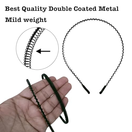 Image of Pack of 4 Unisex Black Flexible Metal Wavy, Spring, Coilflex, and Chain Hairbands - Stylish and Comfortable Headbands for Daily Use by Men, Women, Boys, and Girls