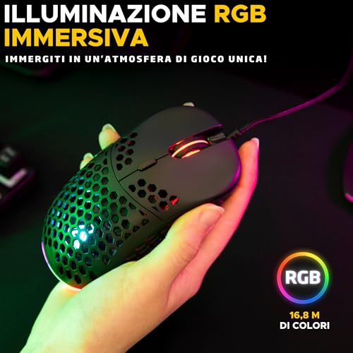 The G-Lab – Kult Oxygen – Mouse Gaming con Filo ad Alte Prestazioni 12.800 DPI – Massima Reattività, RGB 100% Personalizzabile, 6 Pulsanti Programmabili, Ambidestro, Silenzioso – Nero – Novità - Mouse gaming - Immagine 4