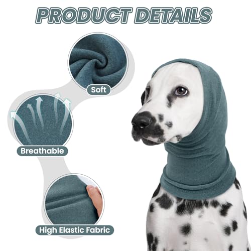 Image of BRKURLEG Dog Calming Hoodie, Ear Muffs for Noise Protection, Dog Head Cover Sleeves Ears Covers, Pet Ear Covers Hood for Anxiety Relief, Hematoma, Grooming and Force Drying, LightBlue, M