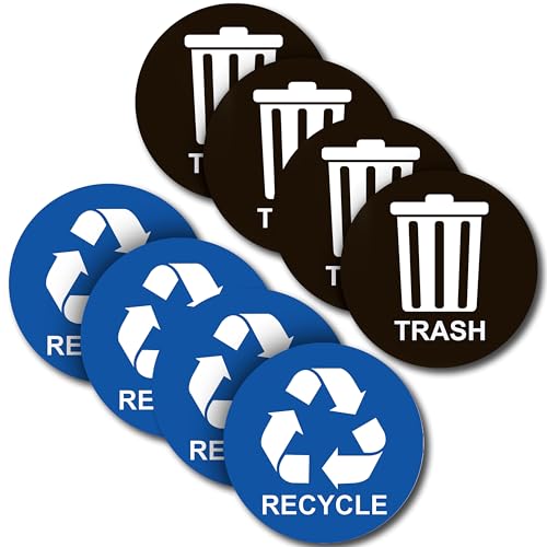 Image of ASSURED SIGNS Recycle Stickers for Trash Bins - 4 Pack 5 Inch Round Labels