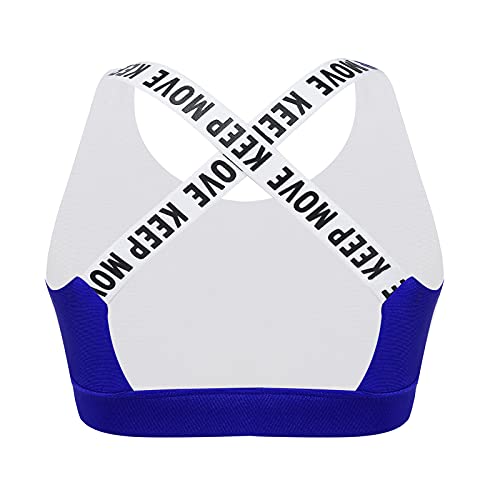Yeeye Kids Girls Letter Print Criss Cross Back Sports Bra Dance Crop Top Gymnastics Athletic Shirts Royal Blue 8
