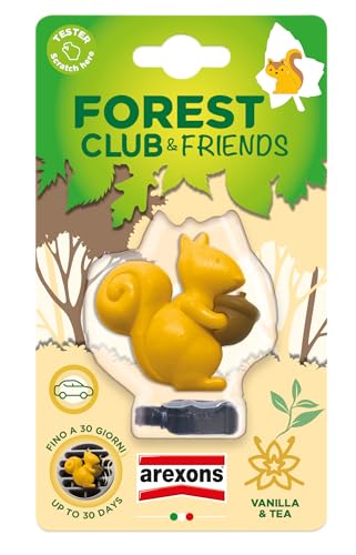 AREXONS Forest Club & Friends - Scoiattolo, Profumatore Auto da Bocchetta, Durata Fino a 30 Giorni, Fragranza Vanilla & Tea, Made in Italy