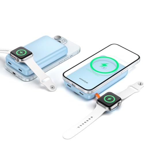 Innostyle Magnetic iPhone and iWatch Charger 2 in 1 10000mAh Magnetic Wireless Portable Charger for Apple Watch and iPhone 16 15 14 13 12 Series Power Bank 20W PD Fast Charging via USB C