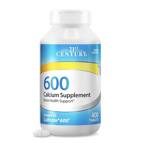 21st Century Calcium 600 mg Supplement (400 Tablets), Vegan-Friendly Bone Strength Calcium Supplement, Non-GMO & Gluten-Free Calcium Carbonate, No Artificial Flavors, Suitable for Men & Women
