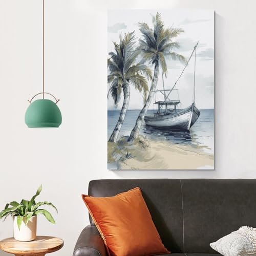 Impression sur toile palmiers et bateau de pêche pour déco murale