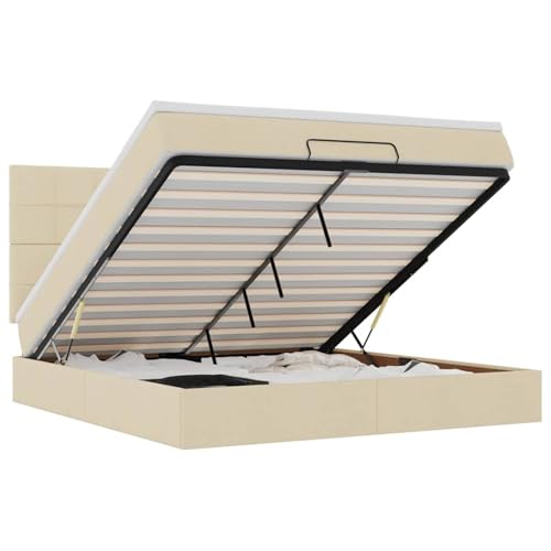 Tidyard Ottoman-Bett mit Matratze & LEDs Creme 160x200 cm Stoff, Funktionsbett mit Stauraum unter dem Bett für Apartments Gästezimmer Schlafzimmer3314022 – Bild 3