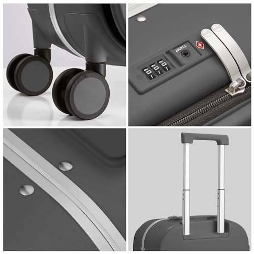 Image of mixi Luggage Suitcase with Spinner Wheels, Travel Luggage Aluminum Frame PC Hardside with TSA Lock & Cover, Rock Gray, 20-Inch