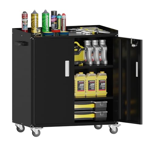 Washsemba Metal Garage Storage Cabinet with Wheels ，Lockable Rolling Tool...