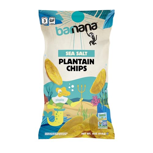 Sea Salt Plantain Chips - Barnana Original Lightly Salted Savory Snack, Crunchy, Gluten Free, Classic Potato Chip Alternative, Vegan, Non GMO, Regeneratively Grown, (4 oz, 3-Pack)