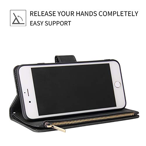 Étui portefeuille iPhone 6 QLTYPRI housse clapet noir avec support