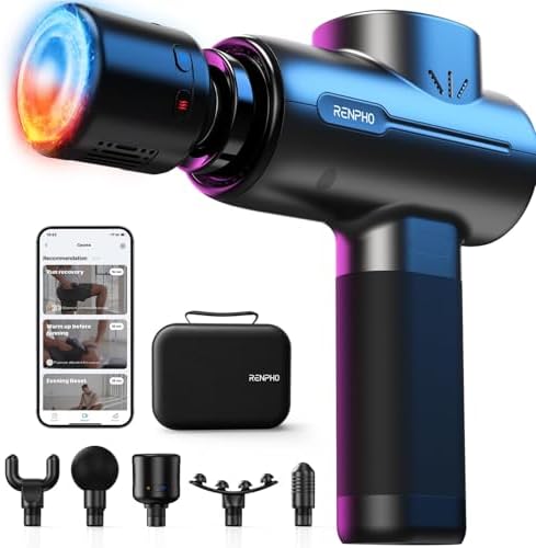RENPHO Massagepistole mit Wärme und Kälte, Bluetooth und App mit Tutorials | 5 Geschwindigkeiten und Tragetasche, Massagepistole für Tiefenmassage für Anfänger & Fitnessfans, Gesch