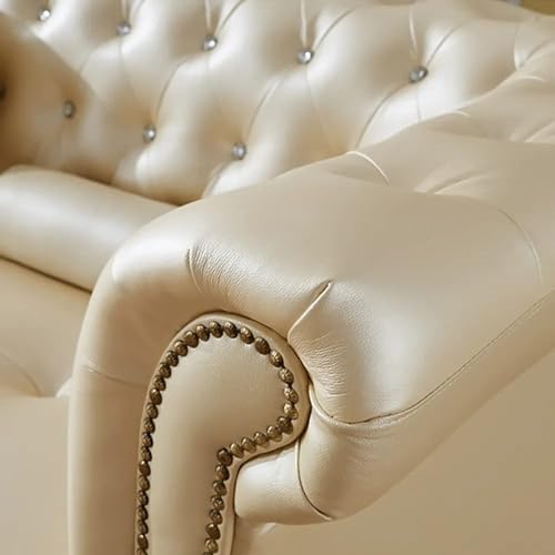 Image of A to Z Furniture Modern Classic Fabric & Valvet Tufted Chesterfield Sofa Living Room and Office (Beige 1)