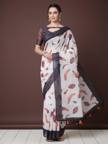 Image of AKHILAM Women's Multicolor Litchi Silk Ethnic Motif Print Saree With Unstitched Blouse Piece|sarees for women | litchi silk sarees