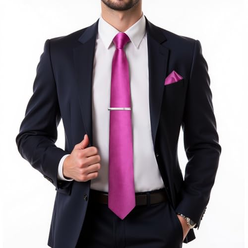Image of DiBanGu Mens Silk Necktie Solid Color Tie and Pocket Square Cufflink Tie Clip Set Woven Plain Ties for Men Wedding Party