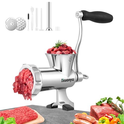 Huanyu Tritacarne manuale Tritacarne manuale in acciaio inox e salsicciaio Tritacarne manuale Tritacarne lavabile in lavastoviglie Tritacarne Taglia 8