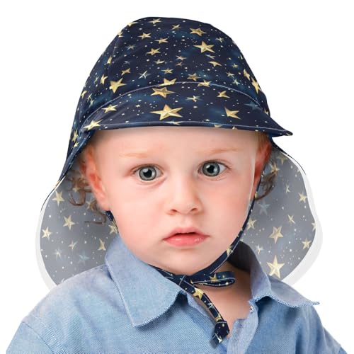 Toddler Sun Hat Boys Caps Girl UPF 50+ Protection Large Brim Traveling Swim Hat Gold Stars Abstract Black Pattern2