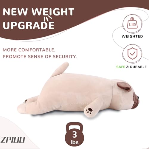 Zpiuu 001 Weighted Pug Stuffed Animals, 20 Inch 3 Lbs Big And Cute Pug Stuffed Animal, French Bulldog Weighted Plush Pillow Toys thumb #2
