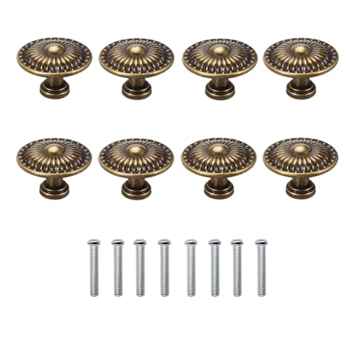 8 Pcs Antique Bronze Cabinet Knobs Pull, Vintage Rustic Style Drawer Knobs Decorative Round Handles for Furniture Cupboard Dresser