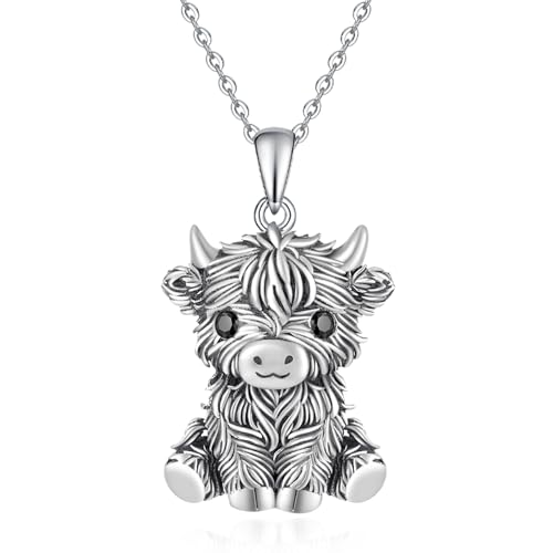 Cow and Highland Cow Necklace Sterling Silver S925 Jewelry Italian Horn Pendant for Women