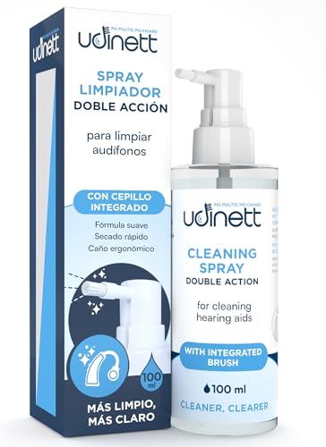 Spray para Audífonos con Cepillo - Limpiador en Aerosol Limpio Udinett 100ml Elimina la Suciedad y Cerumen - Efecto Inmediato para la Limpieza de Auriculares Bluetooth - Fórmula sin Alcohol