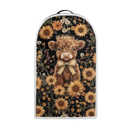 Image of Talayituse Highland Cattle Sunflower Print Blender Dust Cover, Fingerprint Protection Cover for Stand Mixer or Coffee Machine, Home Kitchen Appliance Covers for Stain Dust Resistant Supplies
