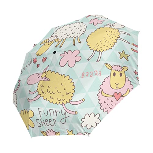 Parapluie pliant automatique mignon motif mouton bleu cadeau idéal fille
