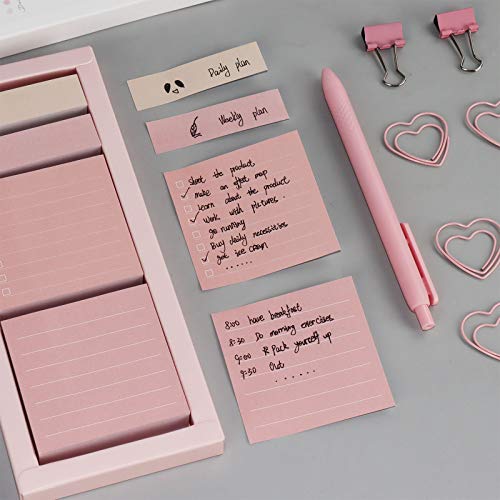 Pink Sticky Notes Set, 240 Sheets Lined Pastel Sticky Note Pads , Portable Macaron Sticky Notes, 240 Sheets Self-Stick Index Tabs Flag Organizer for Planner, Bullet Journal, Calendar (Pink)