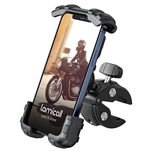 Lamicall Motorcycle Phone Holder Mount - Bike Handlebar Phone Mount Clamp, One Hand Operation, ATV Scooter Phone Clip for iPhone 15/14 Pro Max/X/XS, Galaxy S10 and 4.7"- 6.8" Cellphone, Black