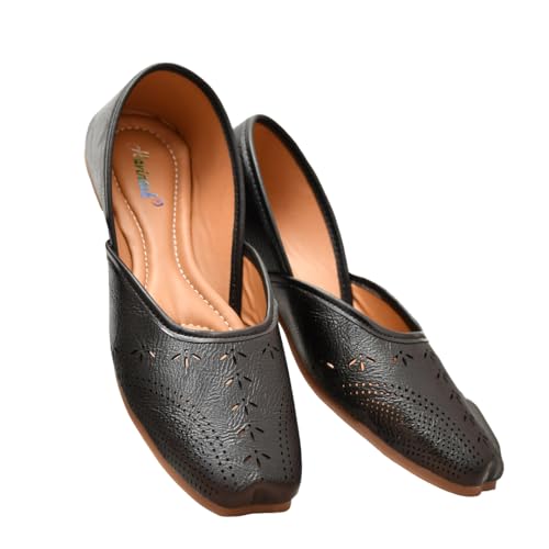 Image of Duosoft Women's Leather Ballet Flats, Black Perforated Design, Comfort Cushioned Insole, Slip-On Style Bellies Dw-201-Tan
