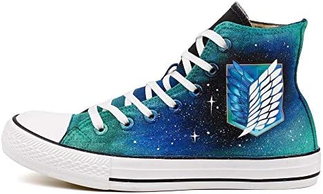 Attack On Titan Sneakers Anime Fans Cosplay Green Canvas Shoes Luminous Women Men Casual Flats (10 Women / 8 Men /CN43, TS-Z011HY)