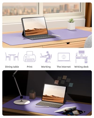 Image of YSAGi Leather Desk Mat, Large Mouse Mat, 60 x 35 cm, Light Purple