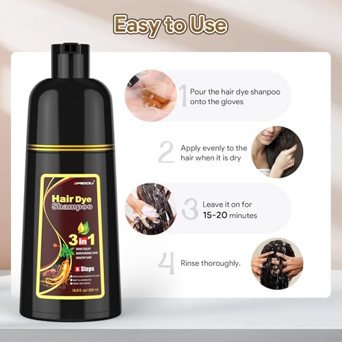 MEIDU Black Hair Dye Shampoo 3 in 1 for Gray Hair, Black Hair Dye for Women Men, Hair Color for Women Herbal Ingredients Natural (500ml,16.9oz) (Dark Brown) — view 2