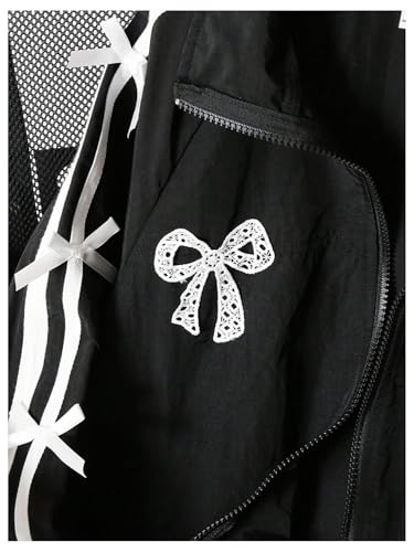 Floerns Girl's Y2k Bow Long Sleeve Jacket Zip Up Cute Oversized Coat Outwear3