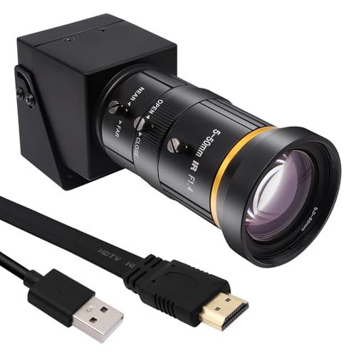 SVPRO Cámara USB HDMI 4K con teleobjetivo de 5 a 50 mm, zoom óptico de 10x, enfoque manual, cámara web H.264 industrial, microscopio de visión computarizada para PC, monitor, TV, proyector