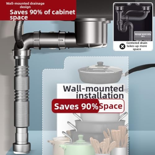 Siphon d'évier réglable en inox durable avec bonde push-pull - 4